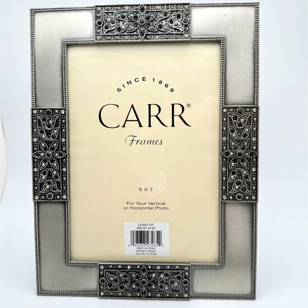 CARR Burnes 5" X 7" Jeweled Rhinestone Picture Frame Silver w Glass